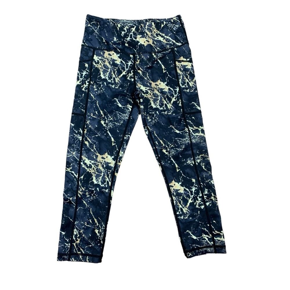 Constantly Varied Gear women's XS marble blue crop leggings gold CVG